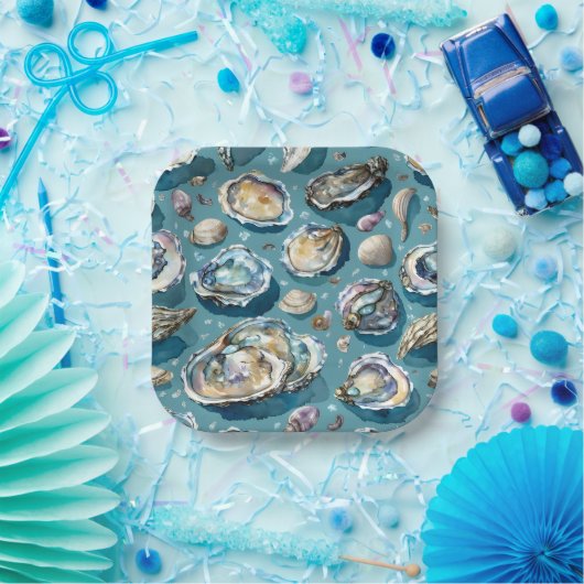 Oysters Clams Seashells Pattern Pappteller (Party)