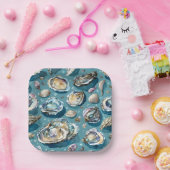Oysters Clams Seashells Pattern Pappteller (Party)