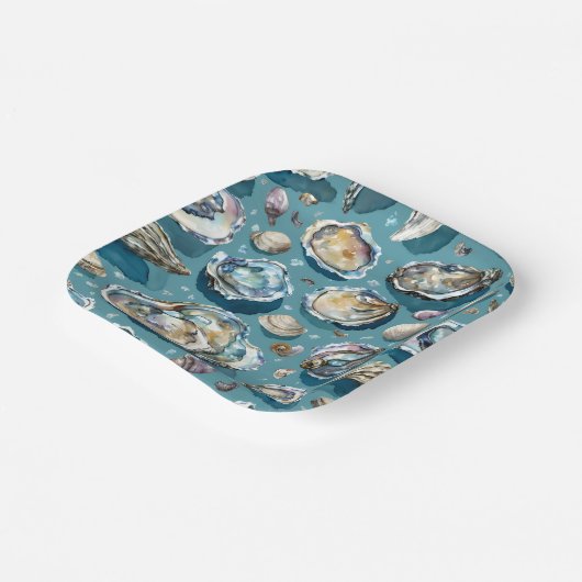 Oysters Clams Seashells Pattern Pappteller (Gewinkelt)
