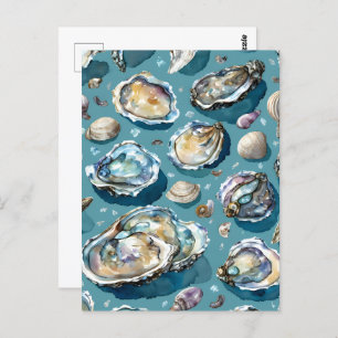 Oysters Clams Seashells Pattern Postkarte