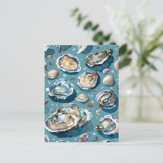 Oysters Clams Seashells Pattern Postkarte (Stehend Vorderseite)
