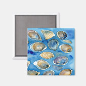 Oysters Clams Seashells Watercolor Blue Magnet (Vorderseite/Rückseite)