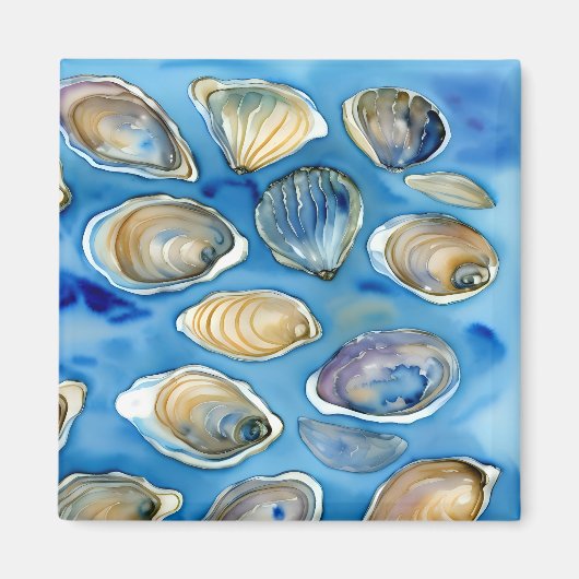 Oysters Clams Seashells Watercolor Blue Magnet (Vorne)