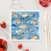 Oysters Clams Seashells Watercolor Blue Serviette (Beispiel)