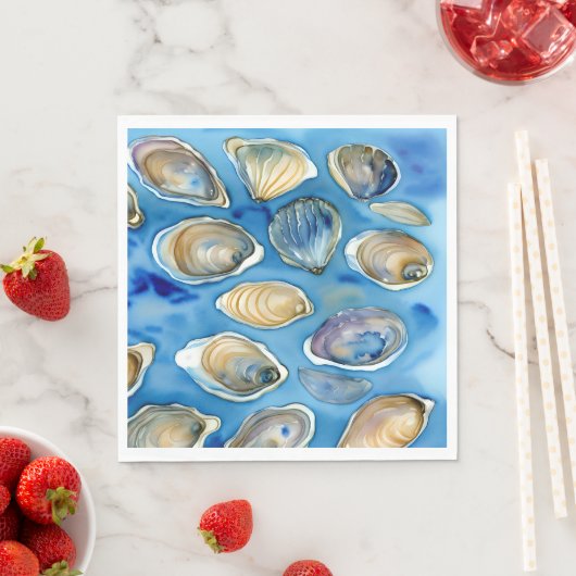 Oysters Clams Seashells Watercolor Blue Serviette (Beispiel)