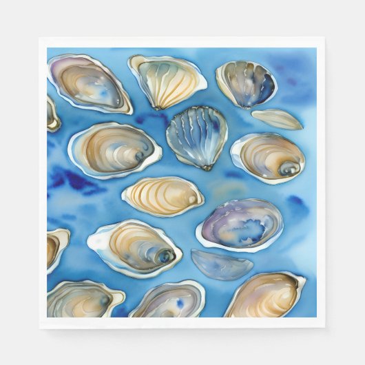 Oysters Clams Seashells Watercolor Blue Serviette (Vorderseite)