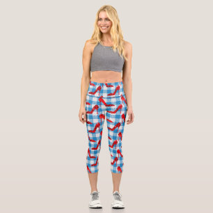 oz blaue Gingham-Rubinschlappen Capri Leggings