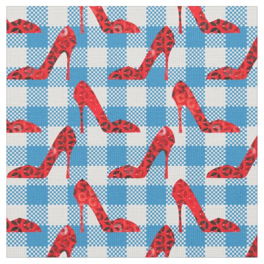 Oz blaue Gingham-Rubinschlappen Stoff (Nahaufnahme)