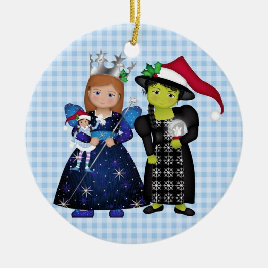 Oz-einige frohe Weihnachts-Glinda und Wicked Hexe Keramik Ornament (Vorne)