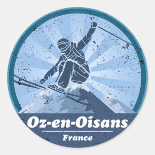 Oz-en-Oisans Skistation - Skirennfahrer Runder Aufkleber