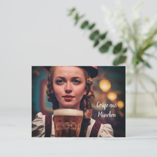 O'Zapft ist! Frau im Dirndl mit Bier. München Wien Postkarte (Stehend Vorderseite)