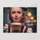 O'Zapft ist! Frau im Dirndl mit Bier. München Wien Postkarte (Vorderseite)