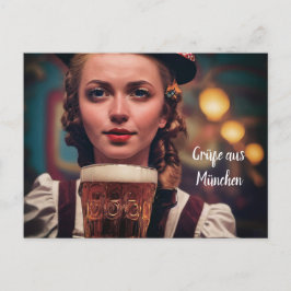O'Zapft ist! Frau im Dirndl mit Bier. München Wien Postkarte