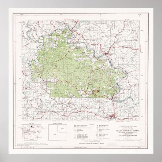 Ozark National Forest Map (1972) Arkansas Woodland Poster (Vorne)
