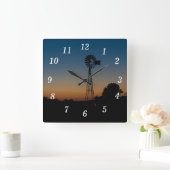 Ozark Windmill Sunset Wall Clock Quadratische Wanduhr (Zuhause)