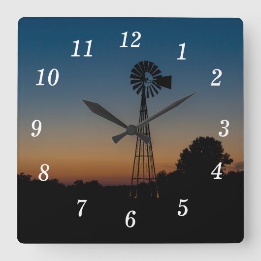 Ozark Windmill Sunset Wall Clock Quadratische Wanduhr (Vorderseite)