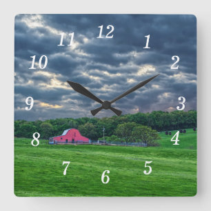 Ozarks Cloudy Farm Sunset Wall Clock Quadratische Wanduhr