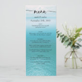Ozean-Aquarell-Strand-Script-Hochzeitsmenü Einladung (Stehend Vorderseite)