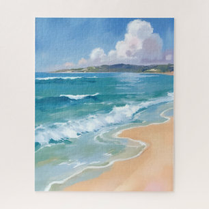 Ozean-Aquarell-Wellen Blaues Meer Küstenmalerei Puzzle
