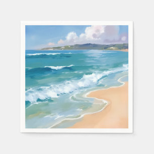 Ozean Aquarell Wellen Blaues Meer Küstenmalerei Serviette
