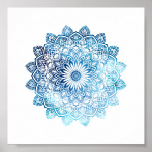 Ozean-Blau-Aquarell-Mandala Poster