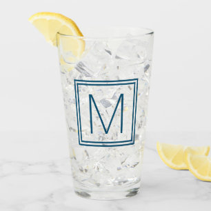 Ozean-Blau-gerahmtes Monogramm Glas