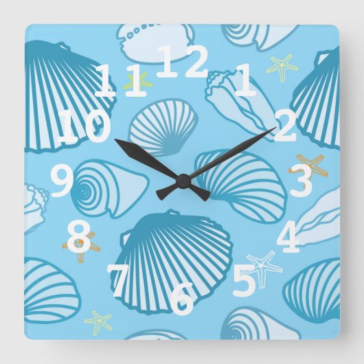 Ozean-Blau-Muster Quadratische Wanduhr (Vorderseite)