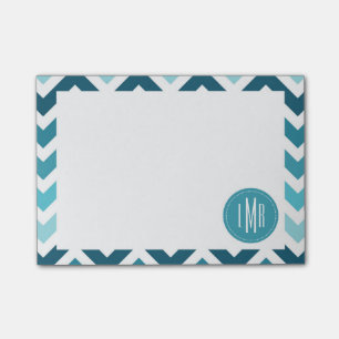Ozean-Blau Zickzack Ombre Zickzack mit Monogramm Post-it Klebezettel
