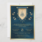 Ozean Blue Gold Scroll Muslime Hochzeit Einladung (Vorderseite)