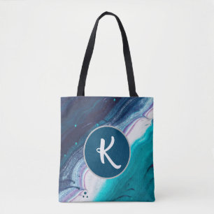Ozean-Blues-Abstrakt-Monogramm Tasche
