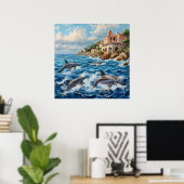 Ozean Delfine Küsten Marine Wohndekoration Poster (Heimbüro)