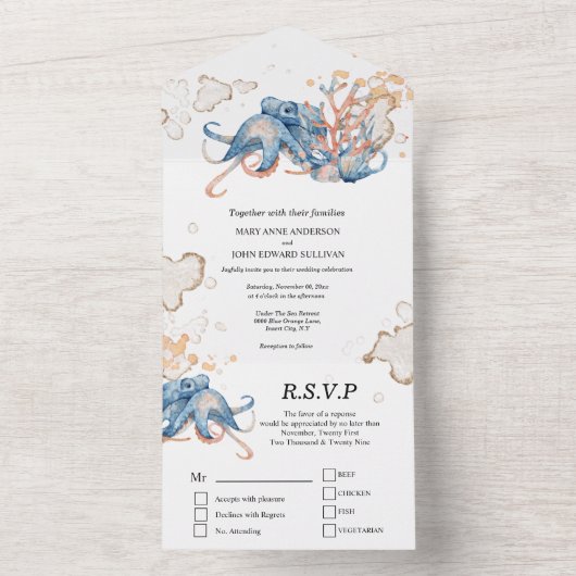 Ozean der Korallen All In One Einladung (Innen Boden)