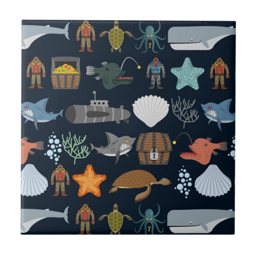Ozean-Einwohner-Muster 1 Fliese (Vorderseite)