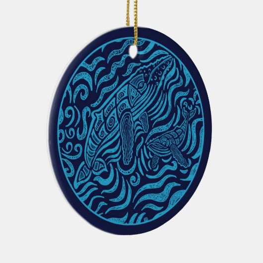 Ozean-Familien-Buckel-Wal-Verzierung Keramik Ornament (Rechts)