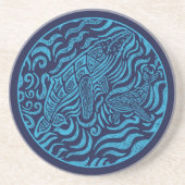 Ozean-Familien-Buckel-Wale Sandstein Untersetzer (Vorne)