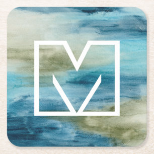 Ozean-Fluss II des Monogramm-  Rechteckiger Pappuntersetzer