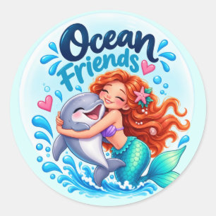 Ozean Freunde Meerjungfrau & Delfin Klassischer Ru Runder Aufkleber