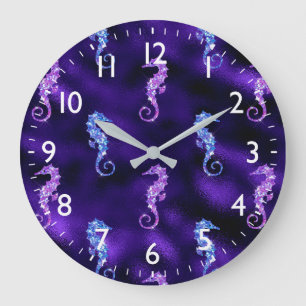 Ozean Glamour Lila Folie & Glitzer Seepferdchen Große Wanduhr