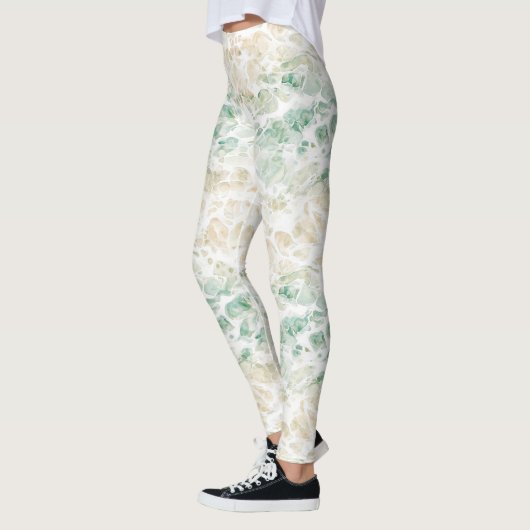 Ozean Grün Creme Abstract Leggings (Links)