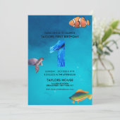 Ozean Kreaturen 1. Geburtstag Party Einladung (Stehend Vorderseite)