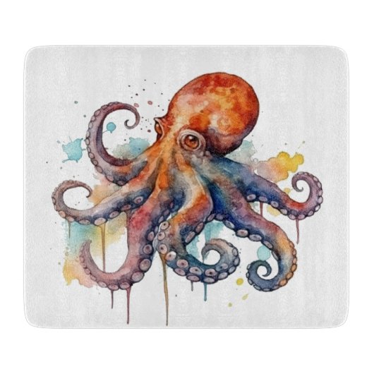 Ozean-Laune: Farbiger Oktopus Schneidebrett (Vorderseite)
