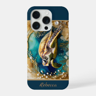 Ozean Leben Meeresschildkröte Gold Perlen  iPhone 15 Pro Hülle