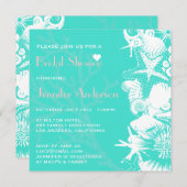 Ozean-Liebeaquamarines Seashellschic-Brautparty Einladung (Vorne/Hinten)