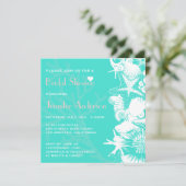 Ozean-Liebeaquamarines Seashellschic-Brautparty Einladung (Stehend Vorderseite)