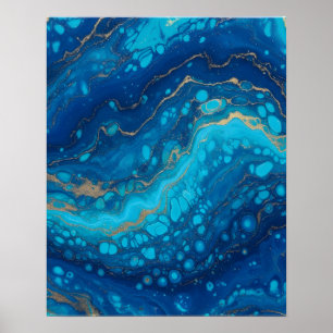 Ozean-Marmor-Blau-Abstraktes Badezimmer-Wandkunst Poster