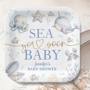 Ozean Meer sehen Sie bald Baby Shower Junge Blau Pappteller