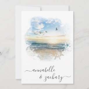 **Ozean Meer Steuer RSVP - Strand QR AR7 Hochzeit* Einladung