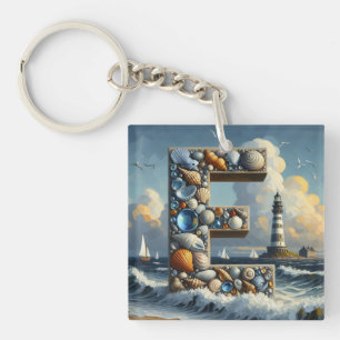 Ozean Meeresküste Leuchtturm Segelboot Monogramm E Schlüsselanhänger