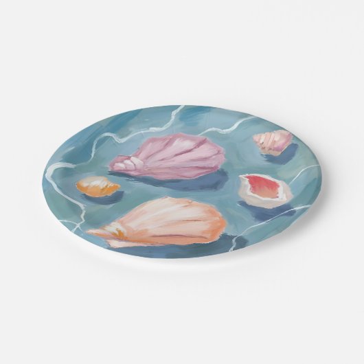Ozean Meeresmuscheln Wasserfarbe Küstenstrand Meer Pappteller (Schrägansicht)