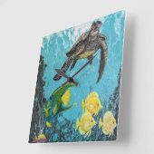 Ozean mit Meeresschildkröten und Fisch-Wanduhr Quadratische Wanduhr (Winkel)